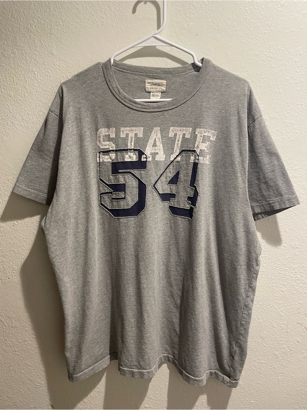 🏈American Eagle Men XXL Gray Retro State 54 Graphic Crew Tee Vintage Y2K